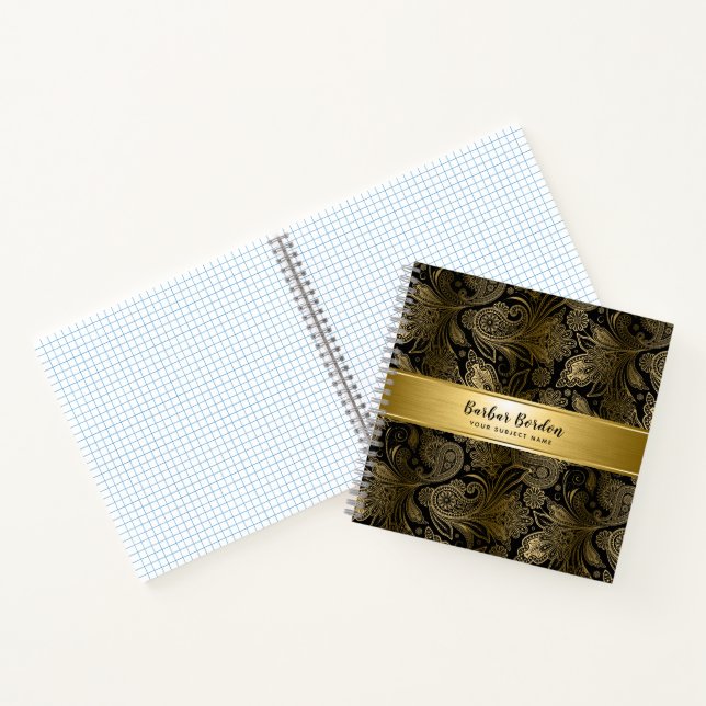 Cuaderno Patrón paisajista floral negro y dorado (Interior)