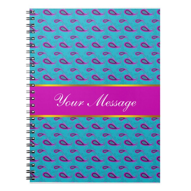 Cuaderno Patrón paisley de pavo real y magenta (Frente)