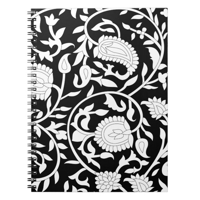 Cuaderno Patrón paisley indio tradicional sobre negro y wh (Frente)
