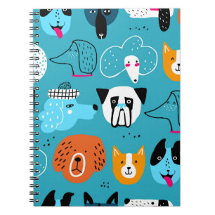 Cuaderno Patrón perfecto con perros graciosos en un ba azu