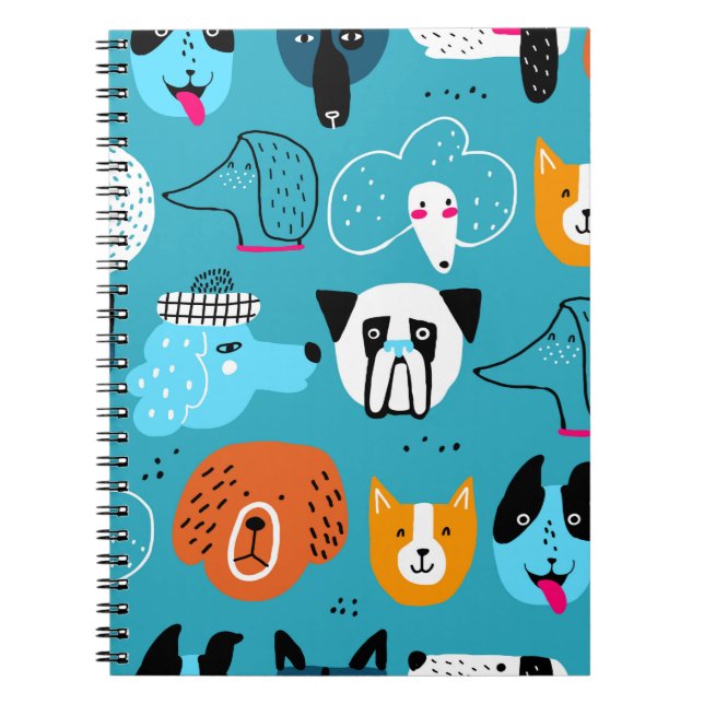 Cuaderno Patrón perfecto con perros graciosos en un ba azul (Frente)
