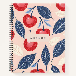 Cuaderno Patrón personalizado de cerezo y hoja monograma