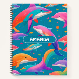 Cuaderno Patrón personalizado de color arcoiris delfín