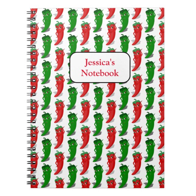 Cuaderno Patrón Personalizado De Divas De Pimienta Rojo Y V (Frente)