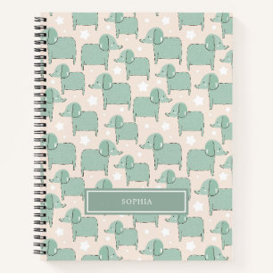 Cuaderno Patrón personalizado de elefante animal verde