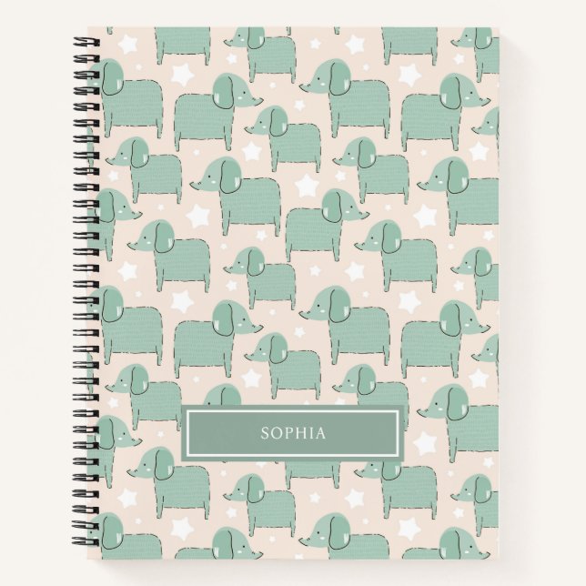Cuaderno Patrón personalizado de elefante animal verde (Anverso)