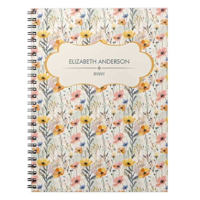 Cuaderno Patrón personalizado de flores de la pradera de Go (Frente)