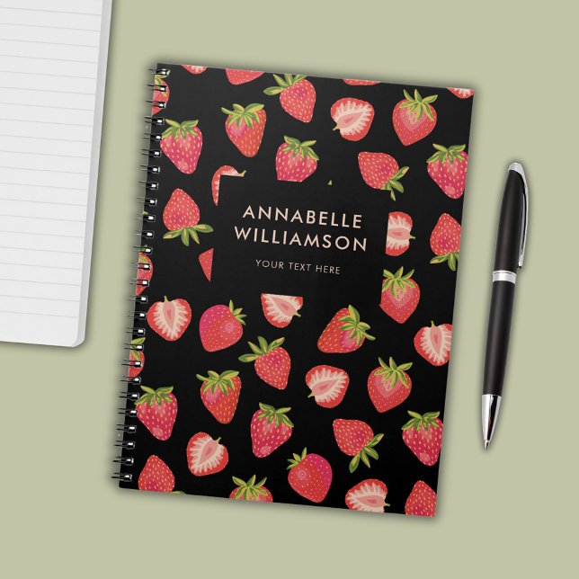 Cuaderno Patrón personalizado de fresa (Summer strawberry personalized notebook.)