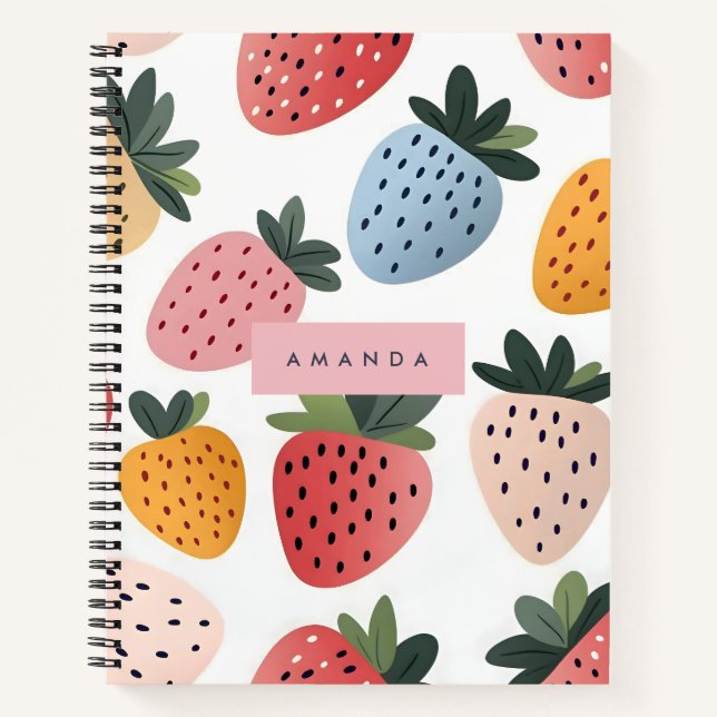 Cuaderno Patrón personalizado de fresa de fruta (Anverso)