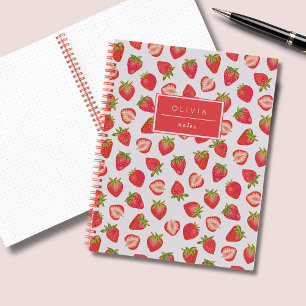 Cuaderno Patrón personalizado de fresa de verano con nombre