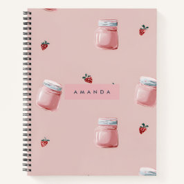 Cuaderno Patrón personalizado de fresa rosa