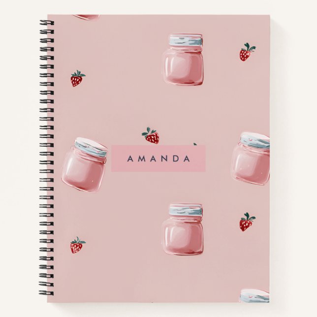 Cuaderno Patrón personalizado de fresa rosa (Anverso)
