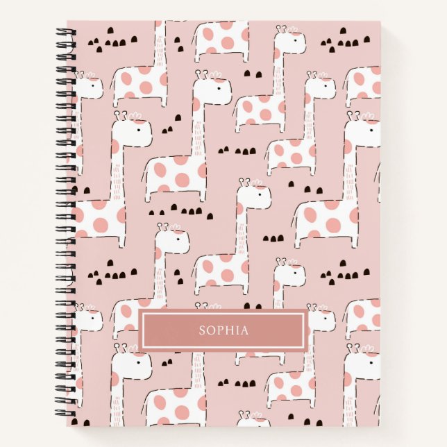 Cuaderno Patrón personalizado de jirafa rosa animal (Anverso)