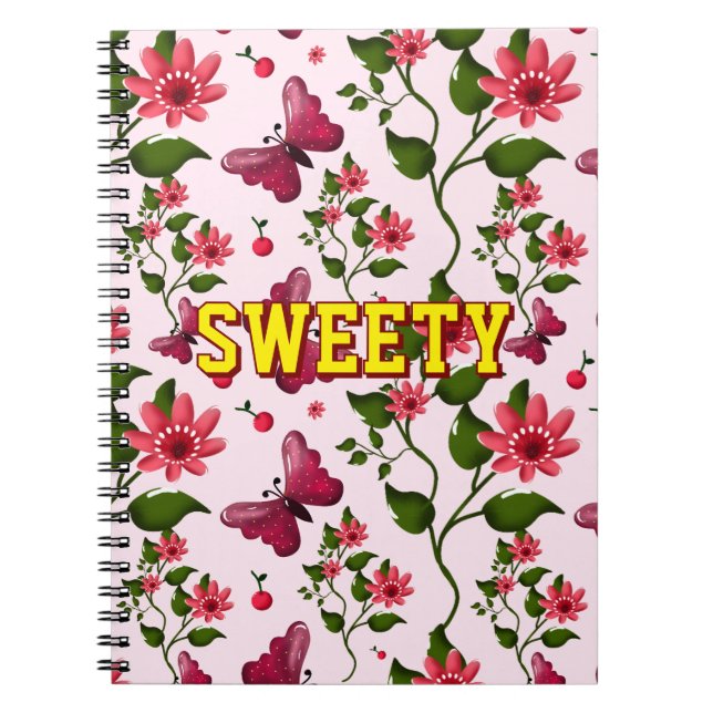 Cuaderno Patrón personalizado de mariposa floral  (Frente)
