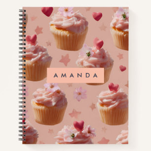 Cuaderno Patrón personalizado de pastel de color rosa