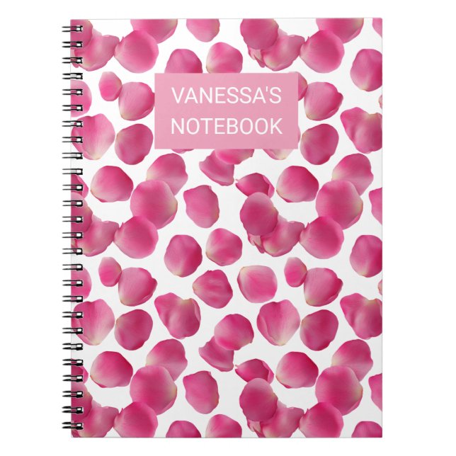 Cuaderno Patrón personalizado de pétalos de rosa rosados (Frente)