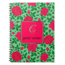 Cuaderno patrón personalizado de rosas y brotes giratorias