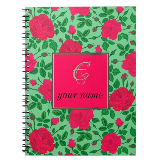 Cuaderno patrón personalizado de rosas y brotes giratorias (Frente)