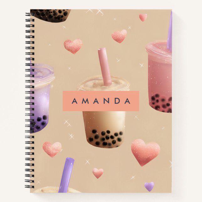 Cuaderno Patrón personalizado de té de burbuja pastel (Anverso)