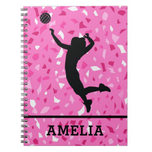 Cuaderno Patrón Personalizado De Voleibol Y Terrazzo Rosado