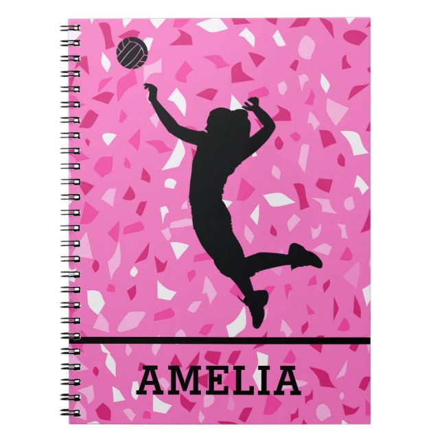 Cuaderno Patrón Personalizado De Voleibol Y Terrazzo Rosado (Frente)