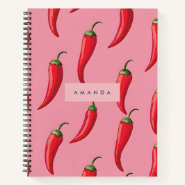 Cuaderno Patrón picante de pimienta de chile rojo en fondo 