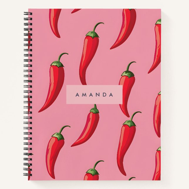 Cuaderno Patrón picante de pimienta de chile rojo en fondo  (Anverso)