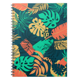 Cuaderno Patrón plano trópico dibujado a mano. Hojas de pal