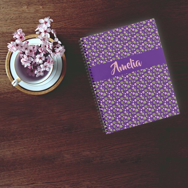 Cuaderno Patrón púrpura rosa acuarela portátil de flores (Subido por el creador)