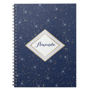Cuaderno Patrón purpurina de oro brillante azul marino de l