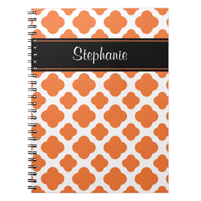 Cuaderno Patrón Quatrefoil blanco y naranja (Frente)