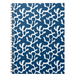 Cuaderno Patrón Repetidor De Coral Abstracto Azul Y Blanco