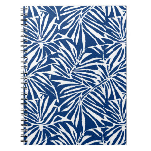 Cuaderno Patrón Repetidor De Hoja Tropical Blanca Y Azul