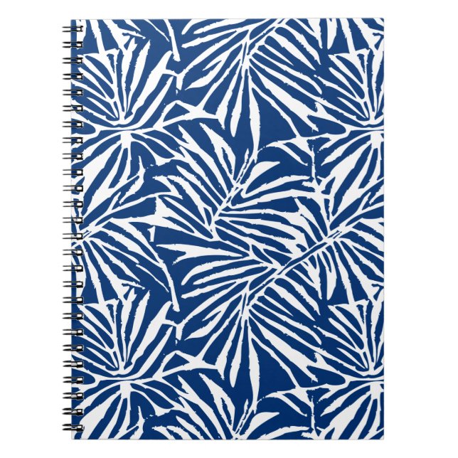 Cuaderno Patrón Repetidor De Hoja Tropical Blanca Y Azul (Frente)