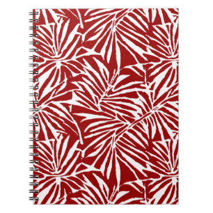 Cuaderno Patrón Repetidor De Hojas Tropicales Blancas Y Roj