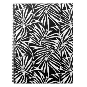 Cuaderno Patrón repetitivo de hoja tropical en blanco y neg