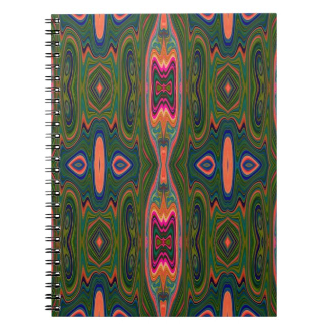 Cuaderno Patrón retro abstracto azul, verde y Naranja (Frente)