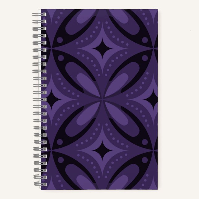Cuaderno Patrón Retro de Color Púrpura Oscuro (Anverso)