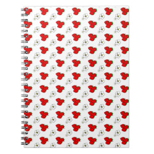 Cuaderno Patrón Retro de Fresa Roja y Flor