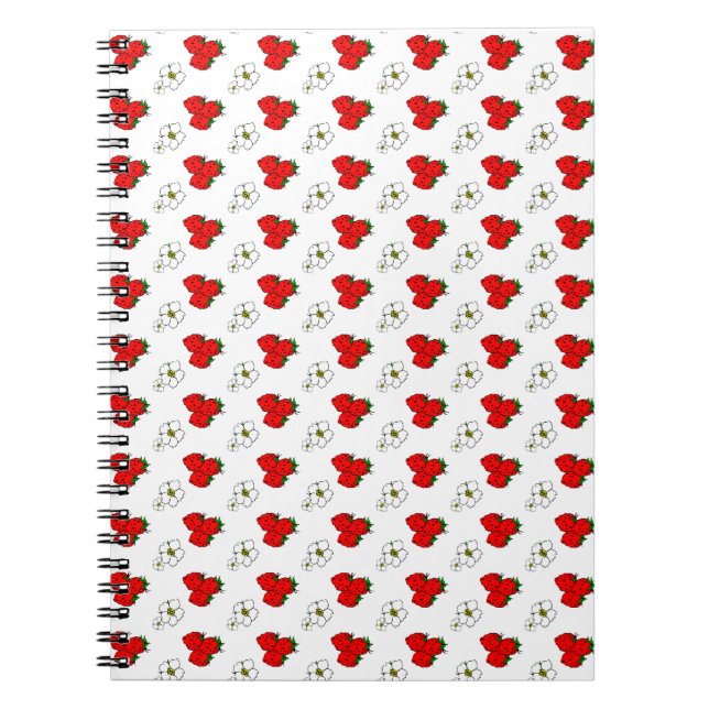 Cuaderno Patrón Retro de Fresa Roja y Flor (Frente)
