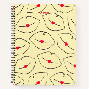 Cuaderno Patrón Retro de Labios y Corazones en Arte de Líne