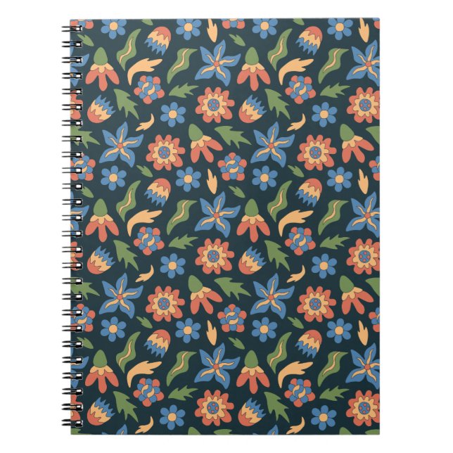 Cuaderno Patrón retro de las flores de Groovy (Frente)