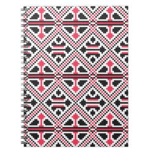 Cuaderno Patrón retro de punto cruzado rojo y negro
