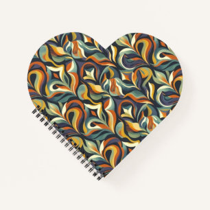 Cuaderno Patrón Retro Groovy Floral Remolino Azul Marino Ve