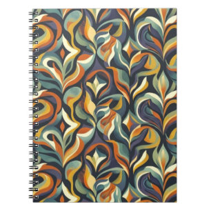 Cuaderno Patrón Retro Groovy Floral Swirl Azul Marino Verde