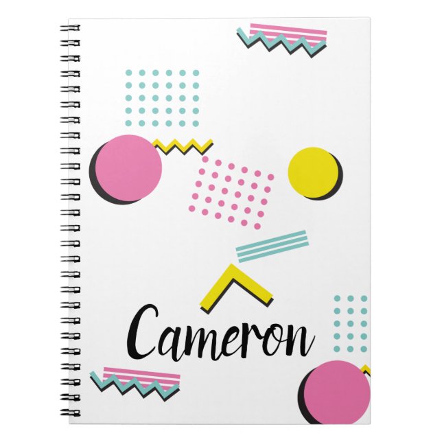 Cuaderno Patrón Retro Memphis de los 90 con nombre personal (Frente)