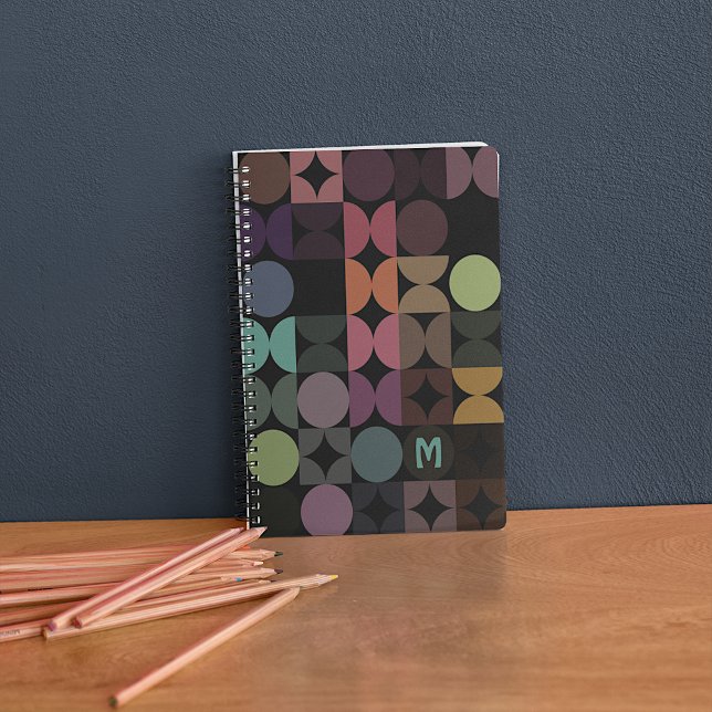 Cuaderno Patrón retro negro verde verde azul personalizado  (Subido por el creador)