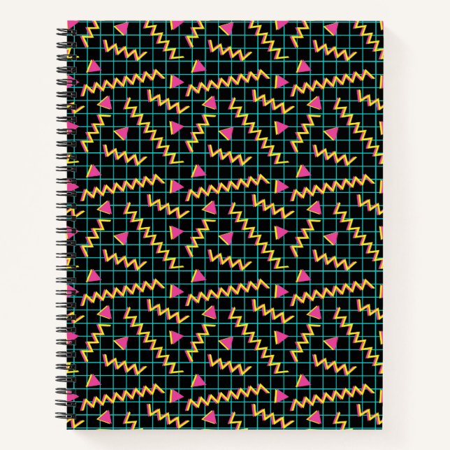 Cuaderno Patrón retro negro y doodle de neón de 80/90 (Anverso)