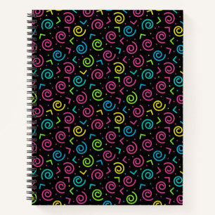 Cuaderno Patrón retro negro y doodle de neón de 80/90