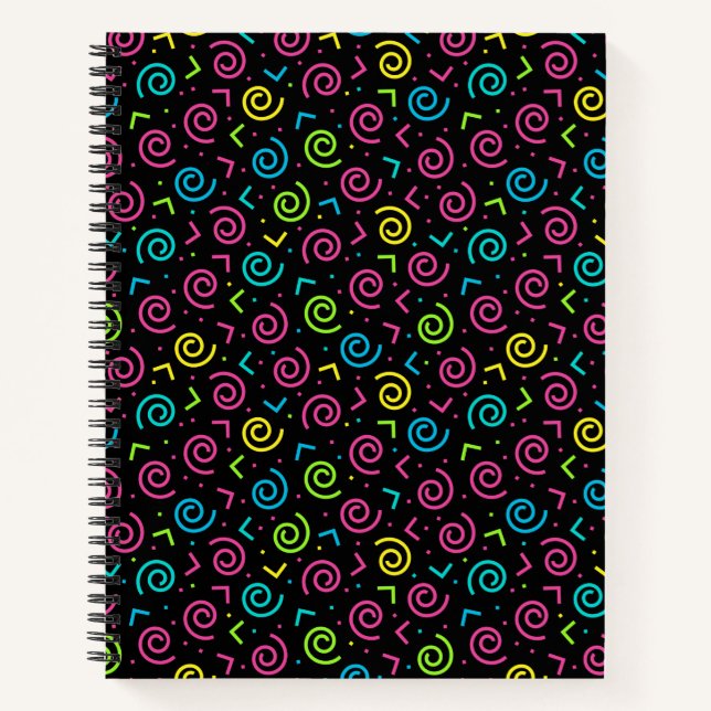 Cuaderno Patrón retro negro y doodle de neón de 80/90 (Anverso)